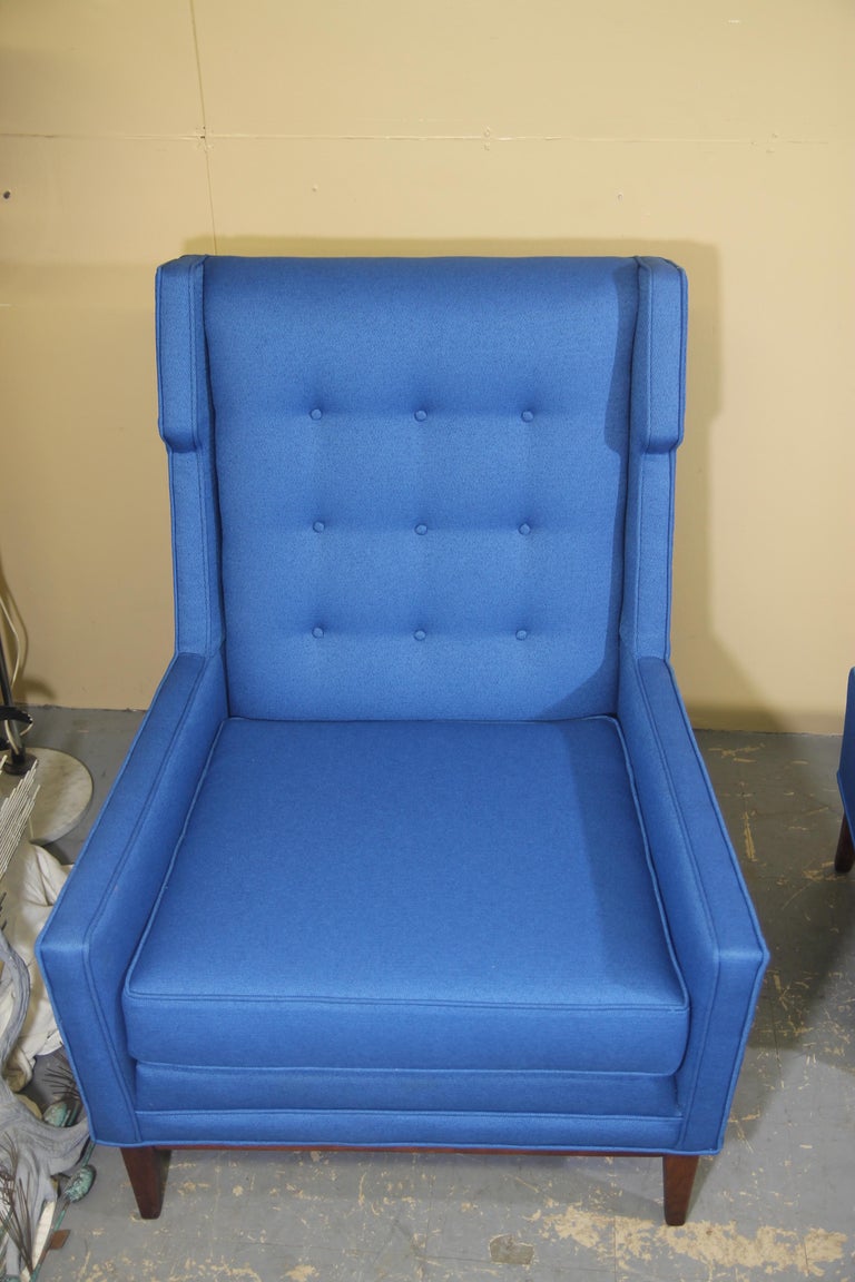 MidModern Wing Back Chair and Ottoman with New Maharam Fabric at 1stDibs