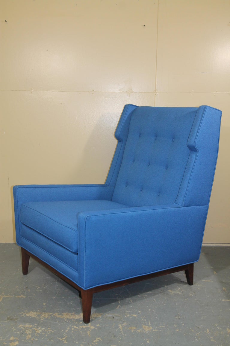 MidModern Wing Back Chair and Ottoman with New Maharam Fabric at 1stDibs