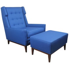Mid-Modern Wing Back Chair and Ottoman with New Maharam Fabric