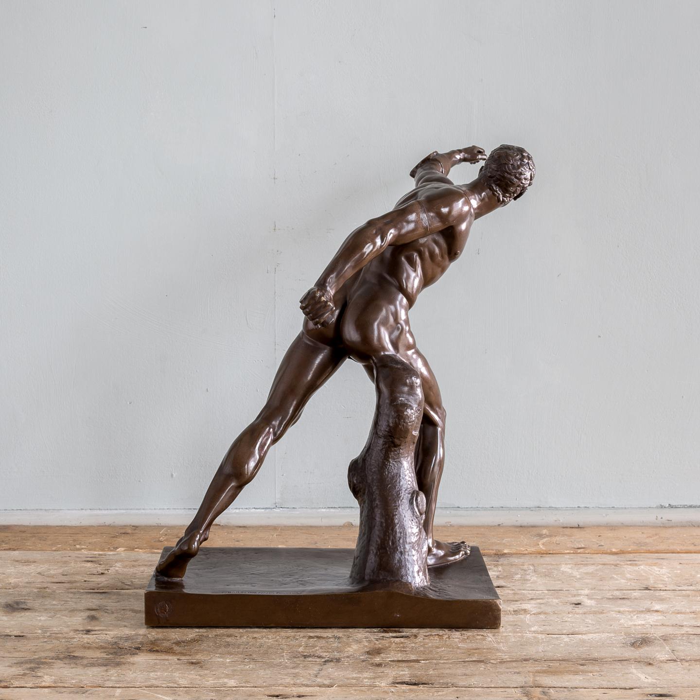Cast Mid-19th Century French Bronze Figure of the Borghese Gladiator For Sale
