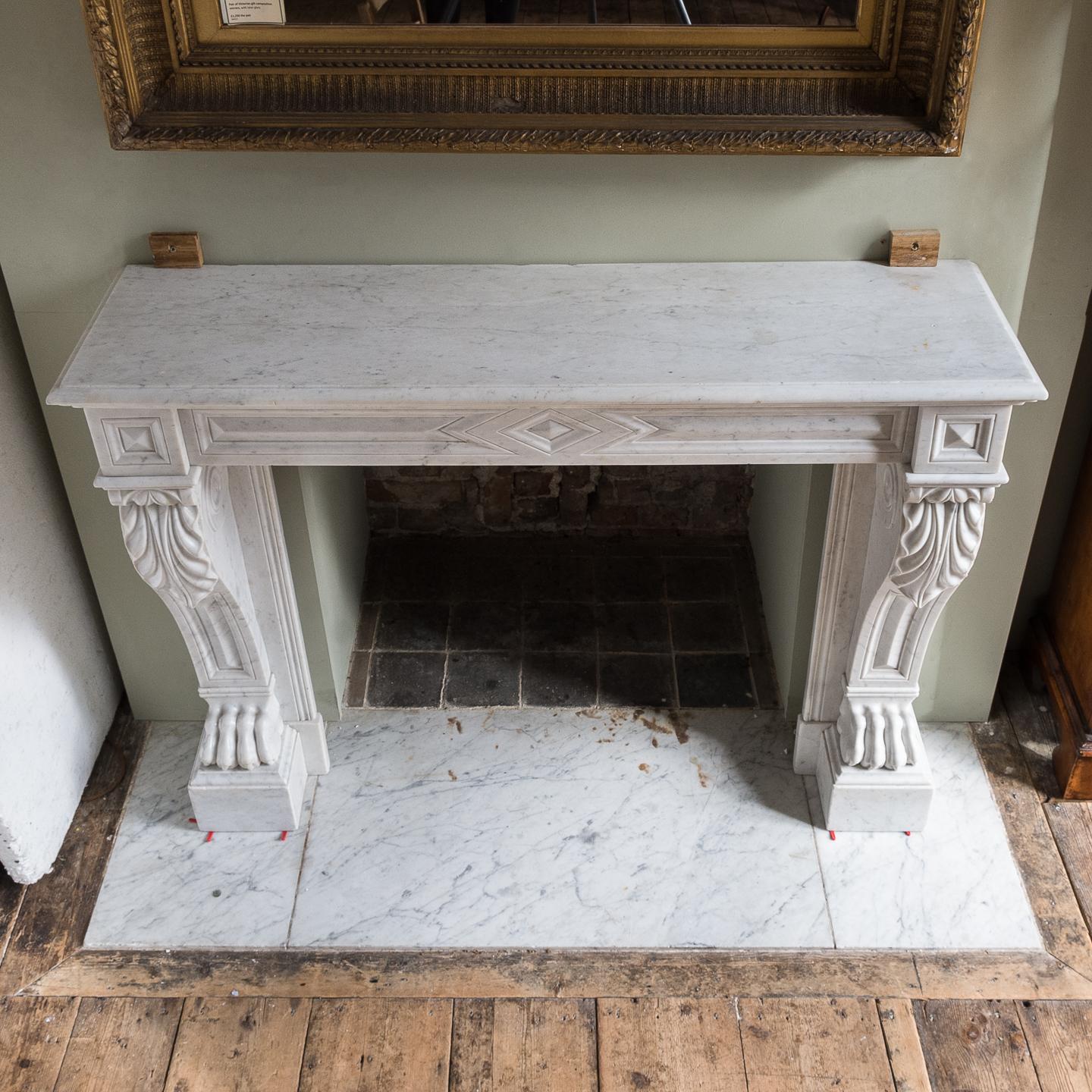 Mid-19th Century French Empire Carrara Marble Chimneypiece 14