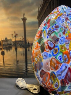 Mid size 1295 Murano Hand Blown Glass Murrina Table Lamp, Egg shape Millefiori