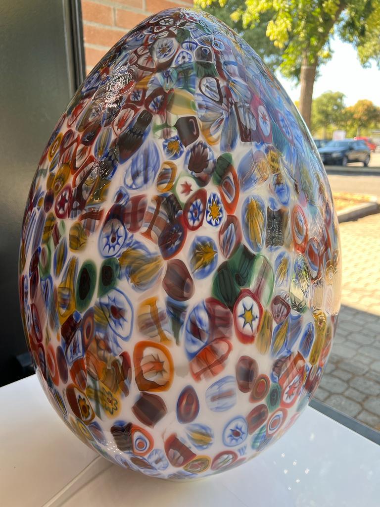 Modern Mid size 1295 Murano Hand Blown Glass Murrina Table Lamp, Egg shape Millefiori  For Sale