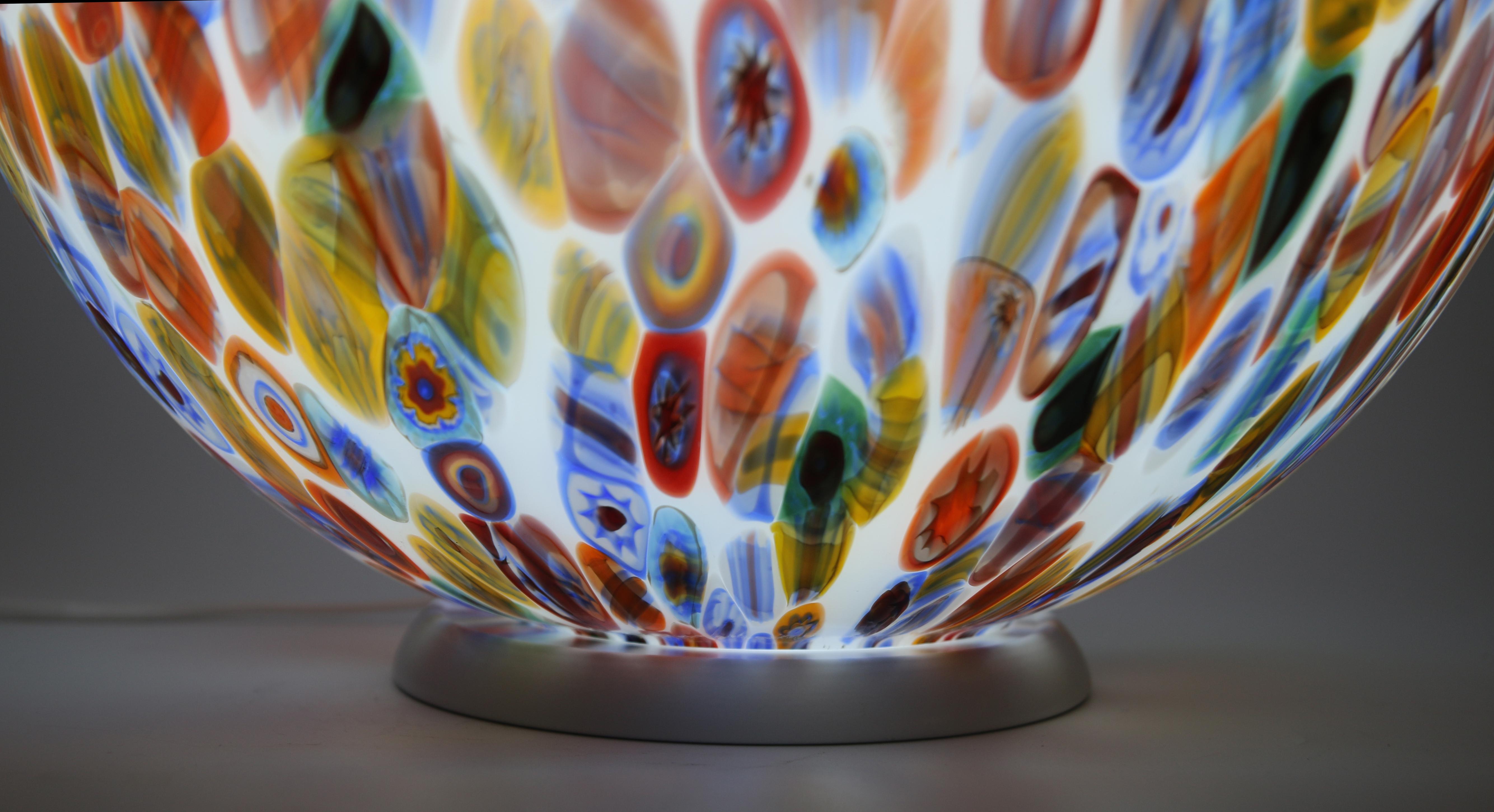 Italian Mid size 1295 Murano Hand Blown Glass Murrina Table Lamp, Egg shape Millefiori  For Sale