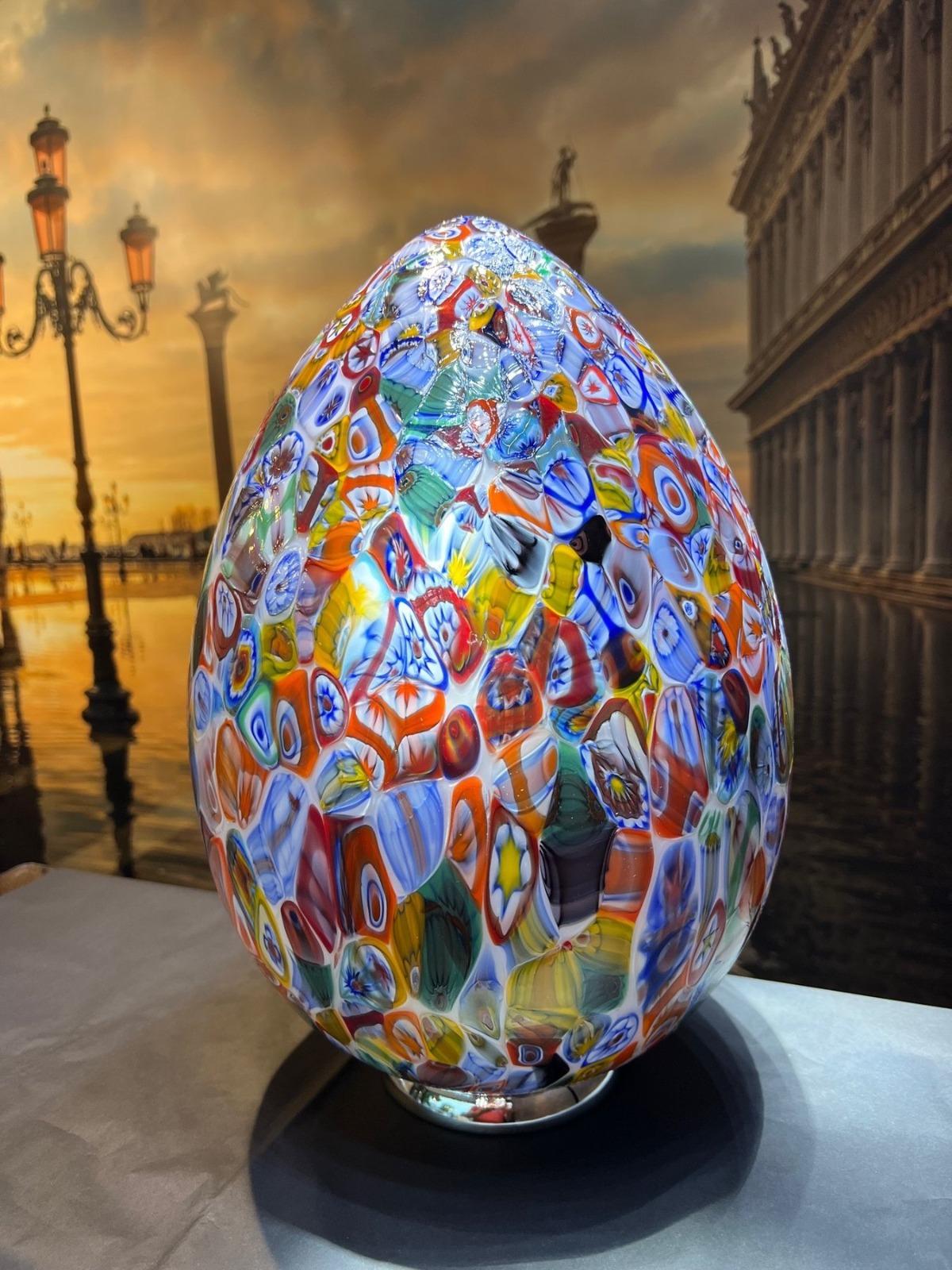 Art Glass Mid size 1295 Murano Hand Blown Glass Murrina Table Lamp, Egg shape Millefiori  For Sale