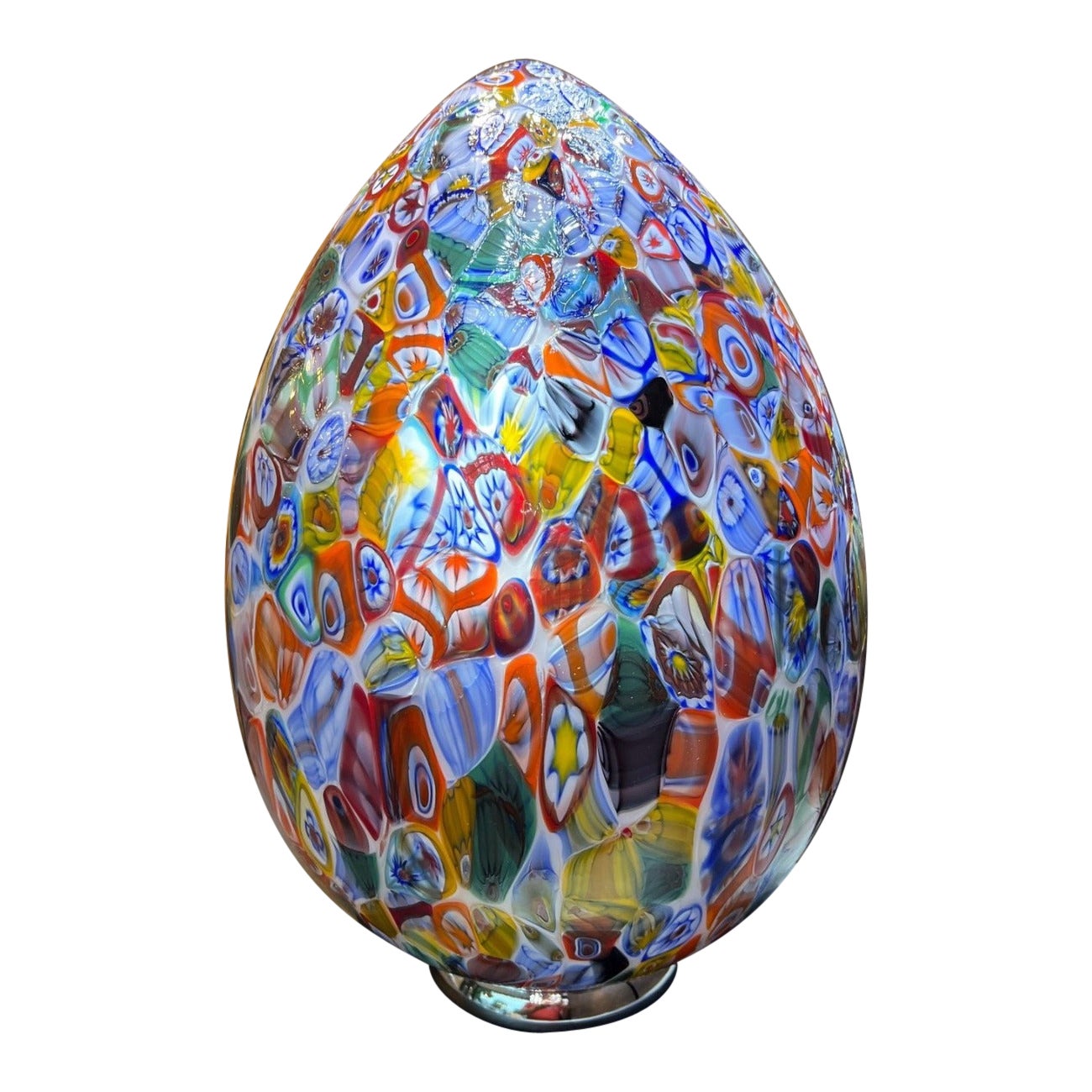 Mid size 1295 Murano Hand Blown Glass Murrina Table Lamp, Egg shape Millefiori For Sale