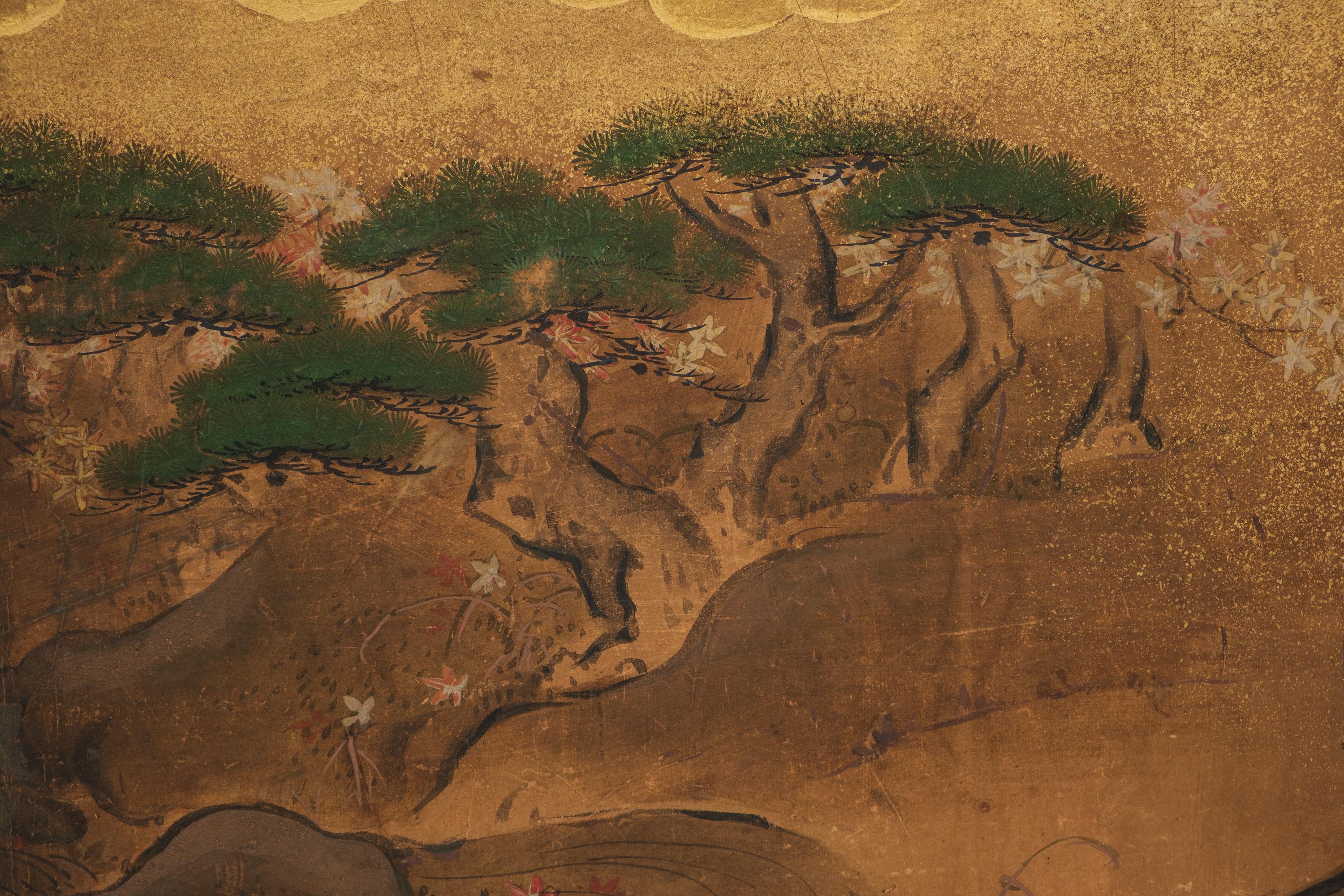 18th Century and Earlier Mid-size 6-panel byôbu 屏風 with a scene from The Tale of Genji For Sale