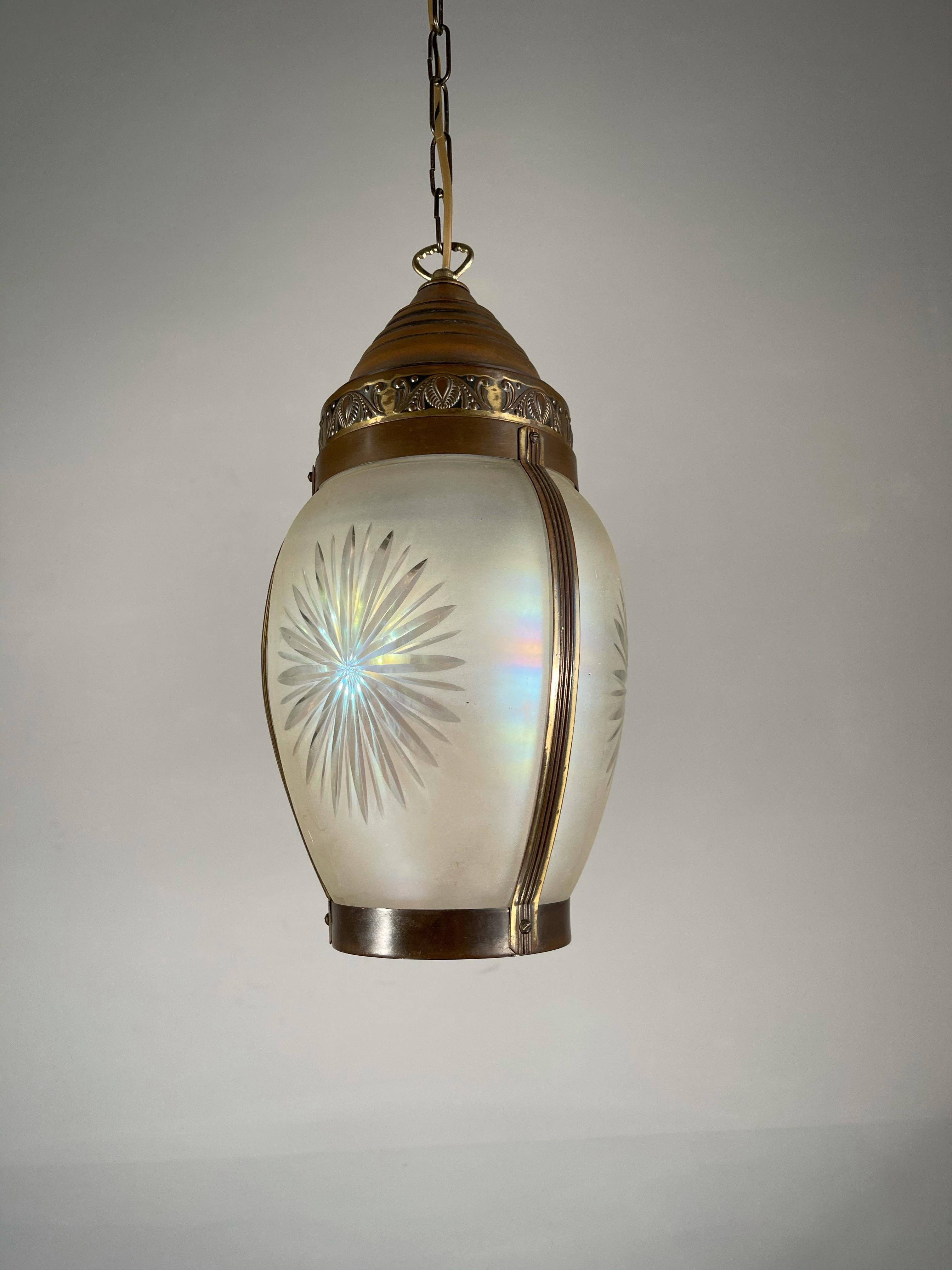 Wonderful turn of the century pendant, circa 1900.

If you are looking for the ideal pendant to light up your entrance, restroom or small bedroom than look no further. This European, Art Nouveau pendant is beautiful in shape and materials and it