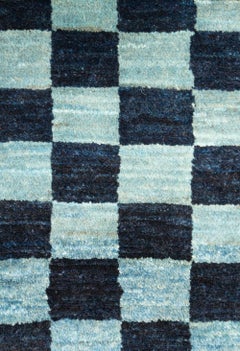 Mid-Size Cool Blue Geometric Contemporary Gabbeh Persian Wool Rug