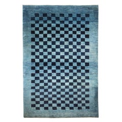 Mid-Size Cool Blue Geometric Contemporary Gabbeh Persian Wool Rug