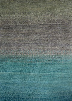 Mid-Size Blue Gray and White Striped Contemporary Gabbeh Persian Wool Rug