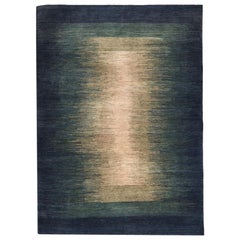 Mid-Size Deep Blue and Cream Contemporary Gabbeh Persian Wool Rug