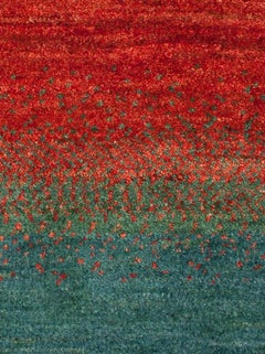 Mid-Size Red Green and Gold Striped Contemporary Gabbeh Persian Wool Rug