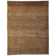 Mid-Size Chestnut Brown Striped Contemporary Gabbeh Persian Wool Rug