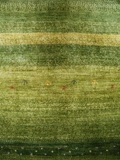 Mid-Size Green Striped Contemporary Gabbeh Persian Wool Rug