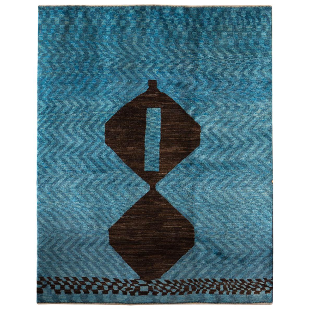 Mid-Size Blue Contemporary Tribal Design Gabbeh Persian Wool Rug  For Sale