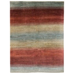 Mid-Size Berry Red, Neutral and Pale Blue Contemporary Gabbeh Persian Wool Rug 