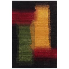 Mid-size Abstract Gold, Red and Green Contemporary Gabbeh Persian Wool Rug