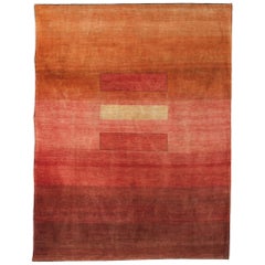 Mid-Size Gold and Mango Contemporary Gabbeh Persian Wool Rug