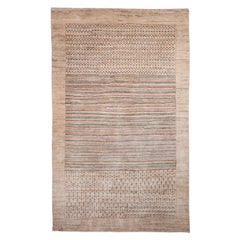 Mid-Size Gold Striped Contemporary Tribal Design Gabbeh Persian Wool Rug