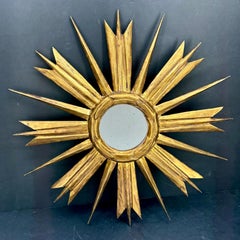 Mid-Size Italian Gold-Leaf Starburst Sunburst Wall Mirror