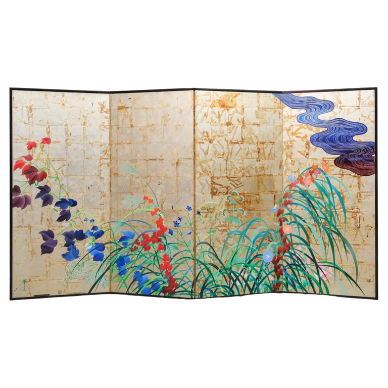 Midsize Japanese 6panel byôbu (folding screen) with painting of