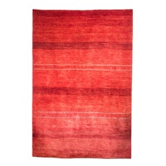 Mid-Size Red Striped Contemporary Gabbeh Persian Wool Rug