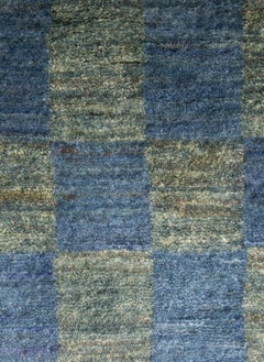 Mid-Size Sky-Blue and Leaf-Green Geometric Contemporary Gabbeh Persian Wool Rug