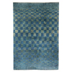 Mid-Size Sky-Blue and Leaf-Green Geometric Contemporary Gabbeh Persian Wool Rug Mid-Size Sky-Blue and Leaf-Green Geometric Contemporary Gabbeh Persian Wool Rug
