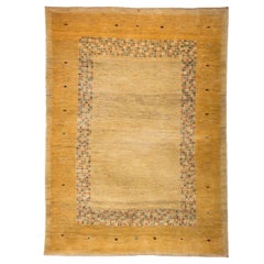 Mid-Size Soft Gold Contemporary Gabbeh Persian Wool Rug