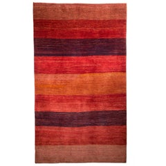 Mid-Size Vibrant Red, Indigo and Orange Contemporary Gabbeh Persian Wool Rug