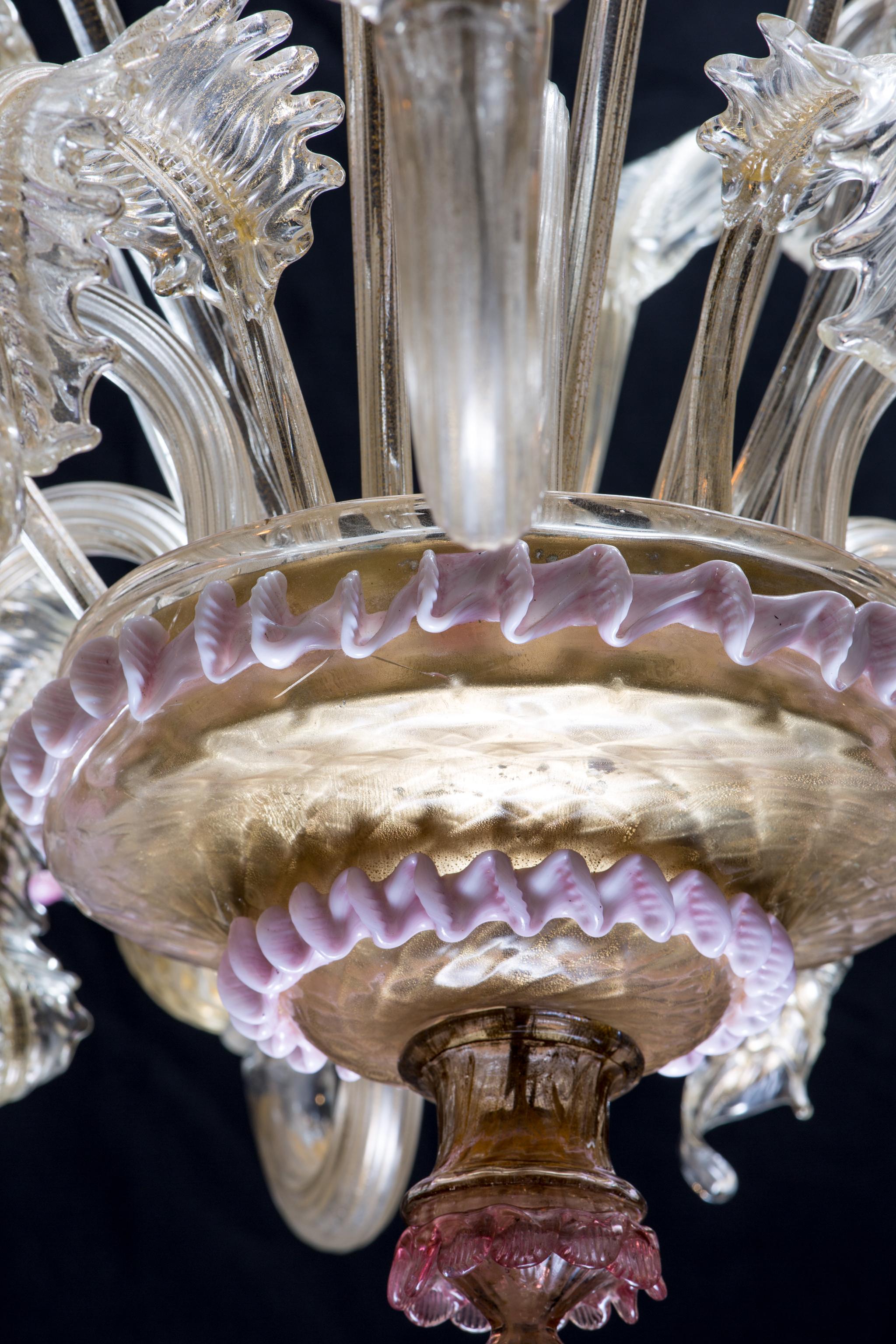 Mid-Sized Golden Purple Colored Italian Murano Glass Chandelier, Italy, 1960 For Sale 4