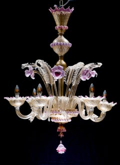 Mid-Sized Golden Purple Colored Italian Murano Glass Chandelier, Italy, 1960