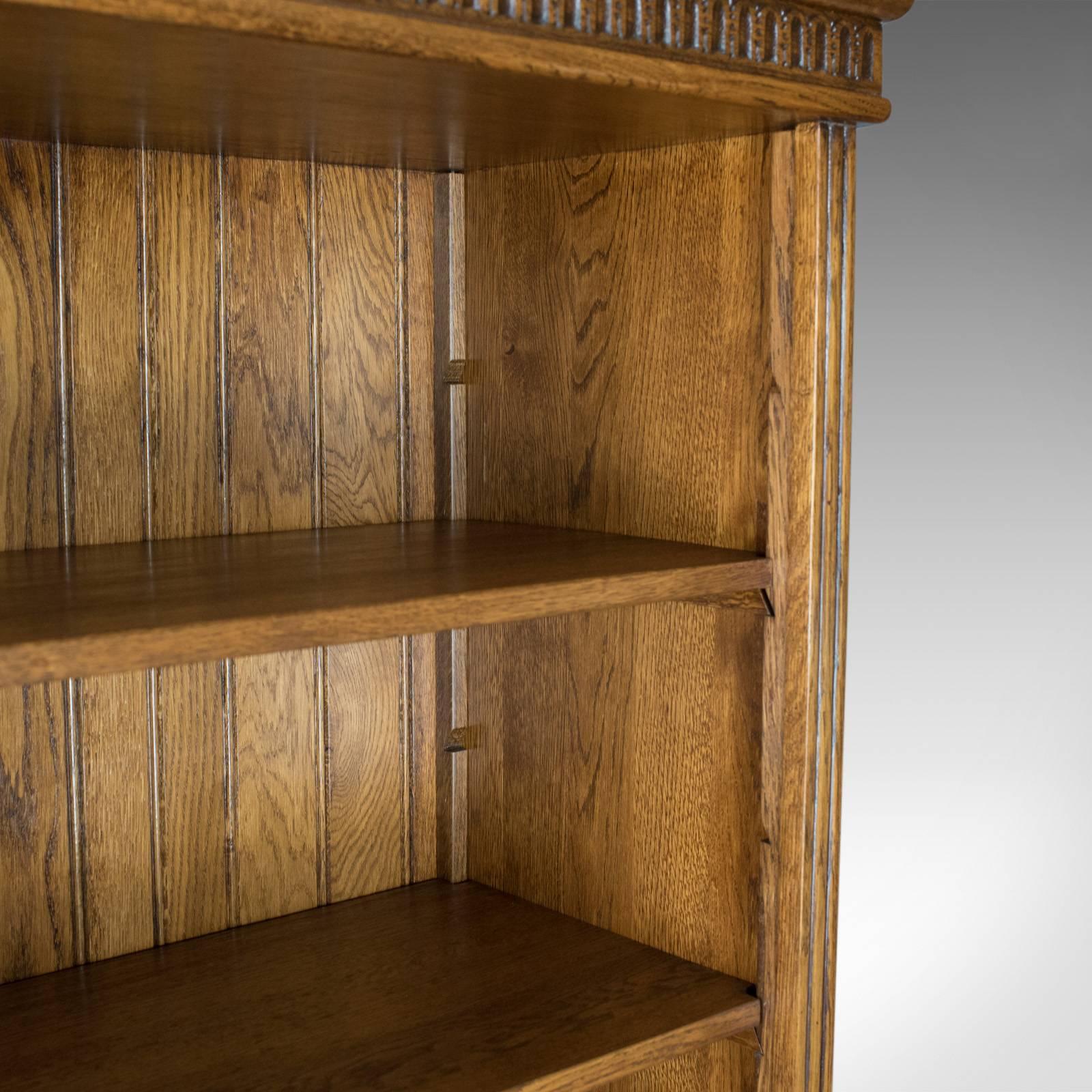 English Mid-Sized, Tall, Open Bookcase, Oak, Gothic Overtones 20th Century