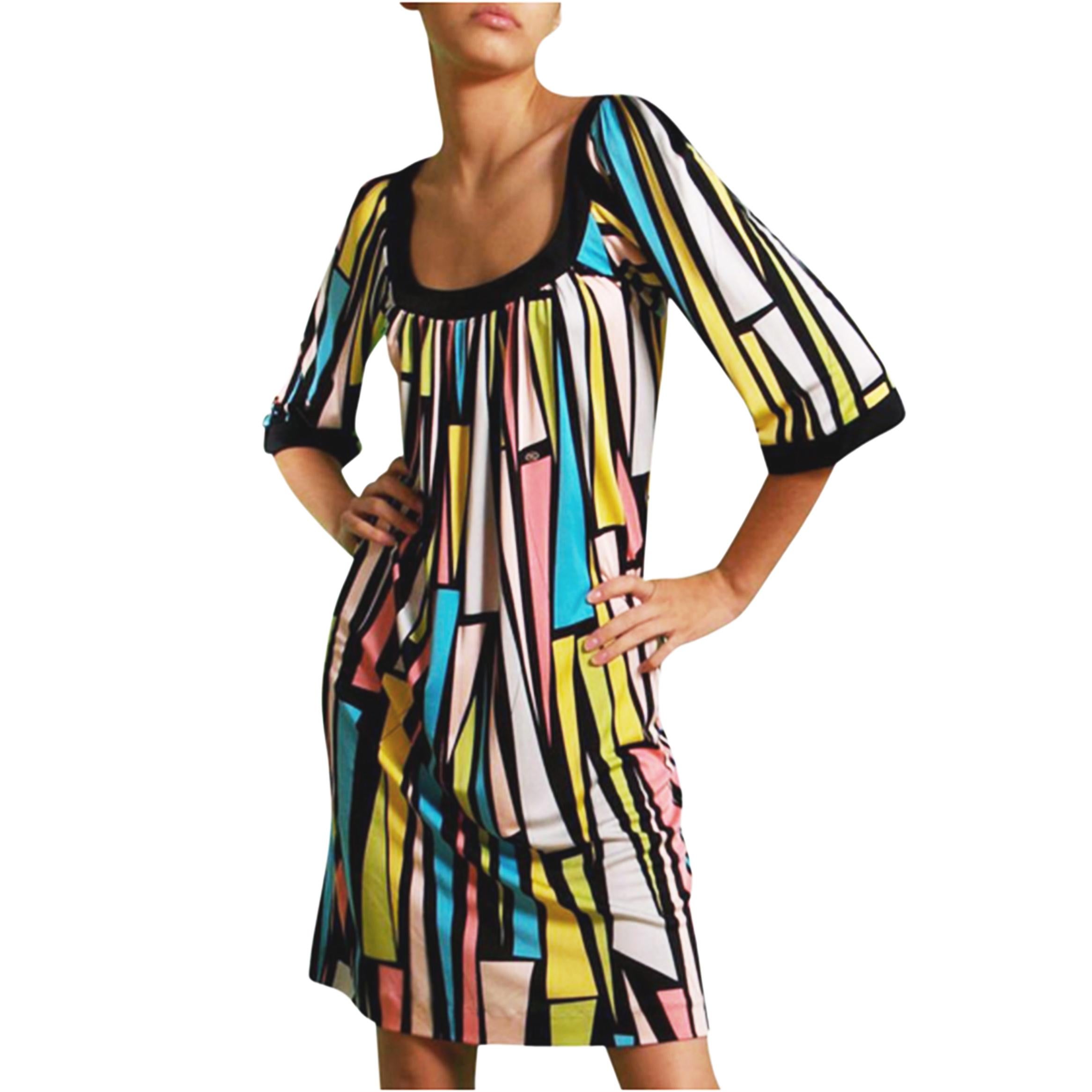 Mid sleeve FLORA KUNG Sorbet Cut Glass Print Shift Dress NWT In New Condition For Sale In Boston, MA