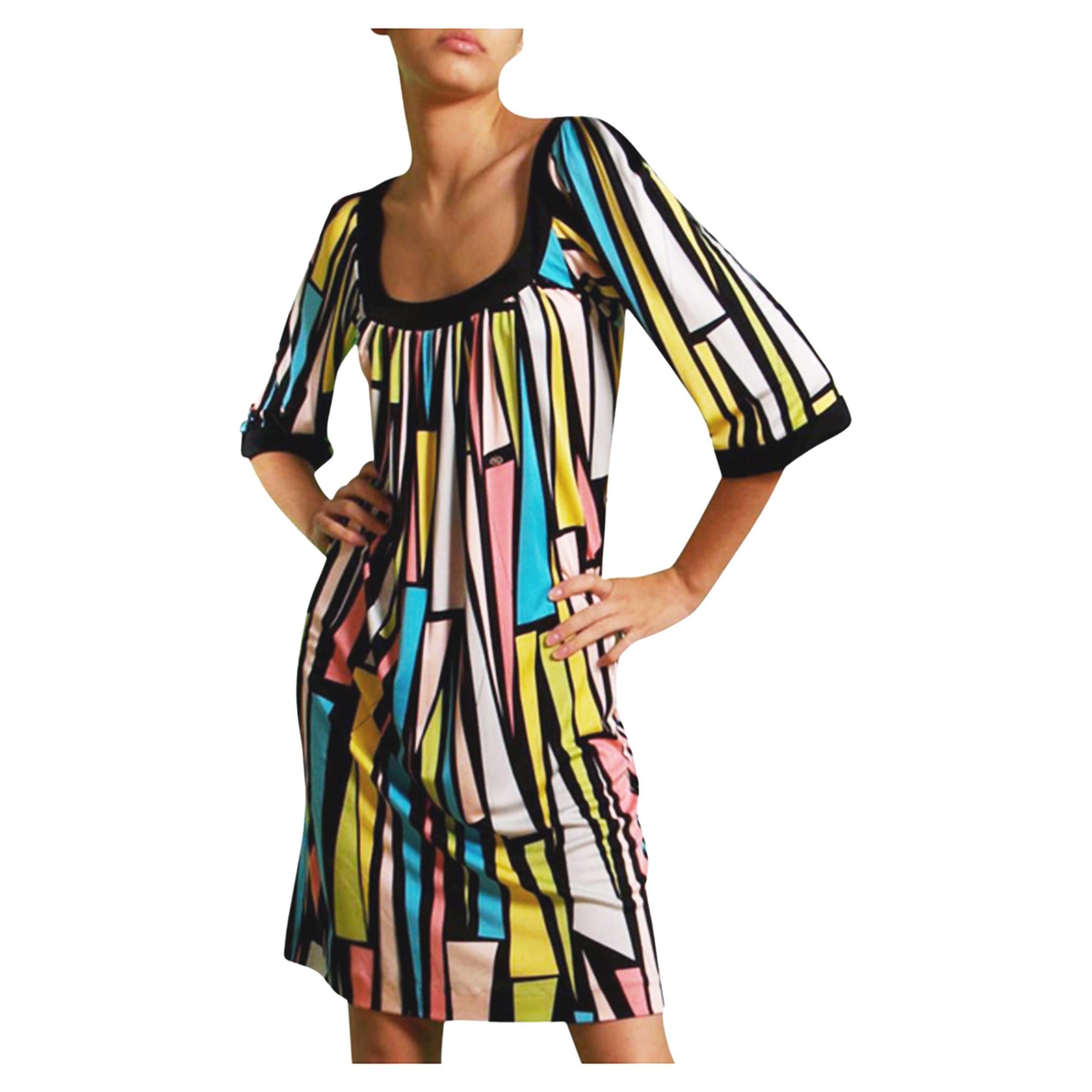 Mid sleeve FLORA KUNG Sorbet Cut Glass Print Shift Dress NWT For