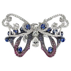 Mid-Summer's Diamond Sapphire Butterfly Convertible Necklace Pendant & Ring. 