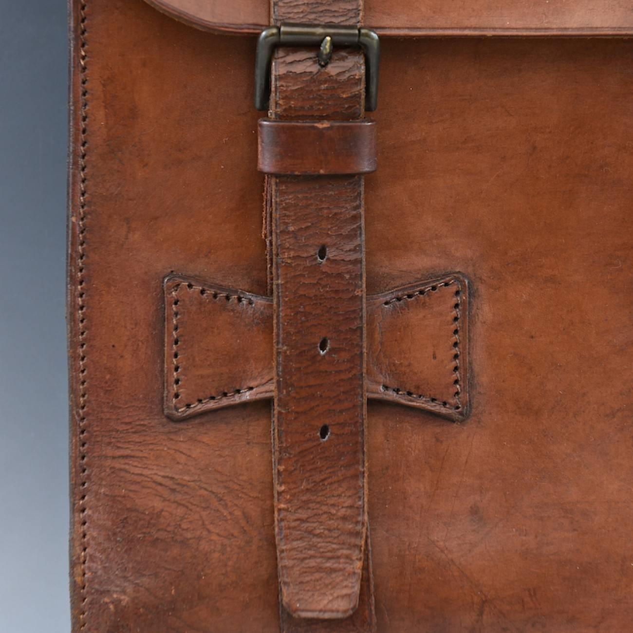 Mid-20th Century Mid Tan Leather Flap-Over Briefcase, circa 1940