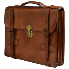 Vintage Mid Tan Leather Flap-Over Briefcase, circa 1940