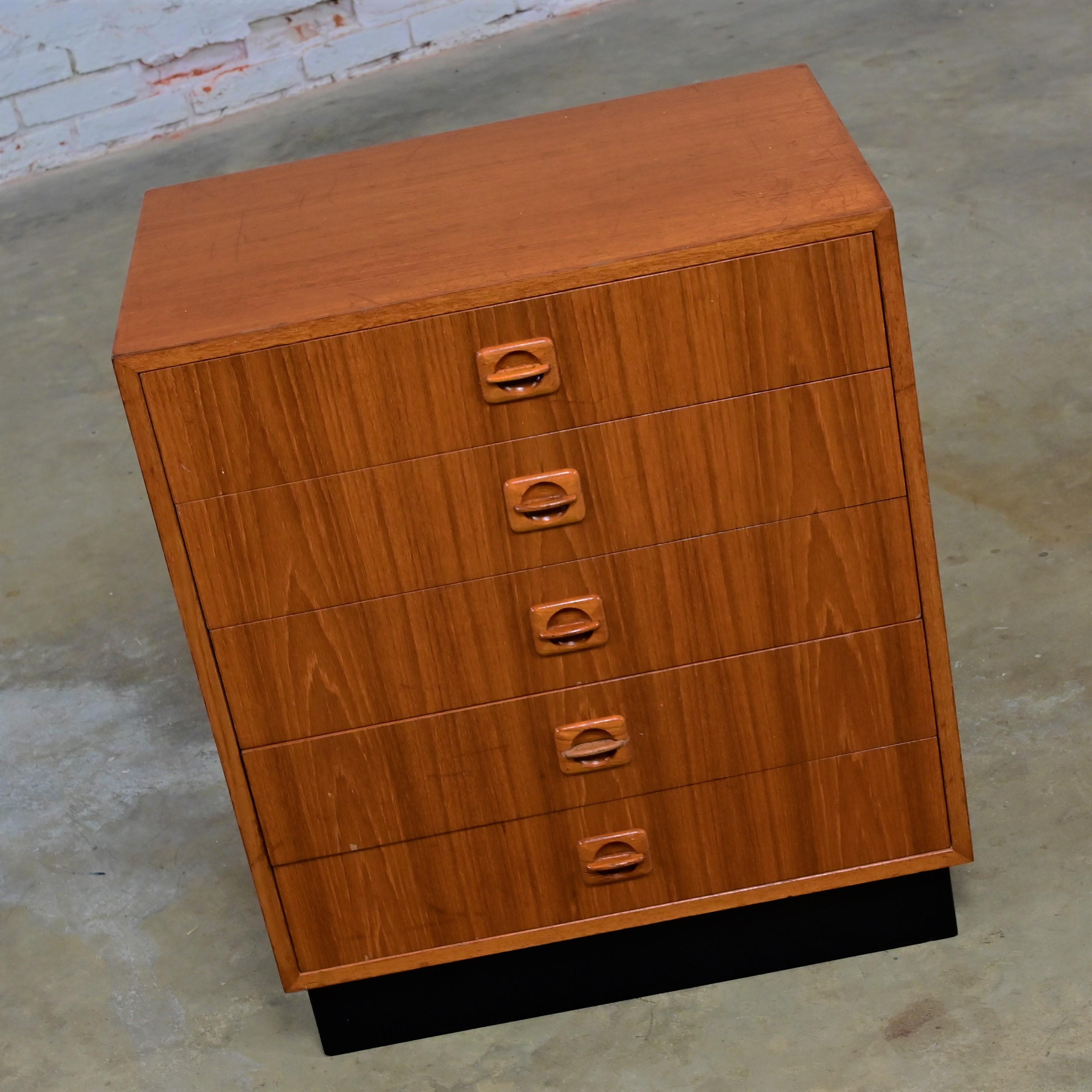 Danish Mid to Late 20th Century Scandinavian Modern Small Teak Cabinet 5 Drawers  For Sale