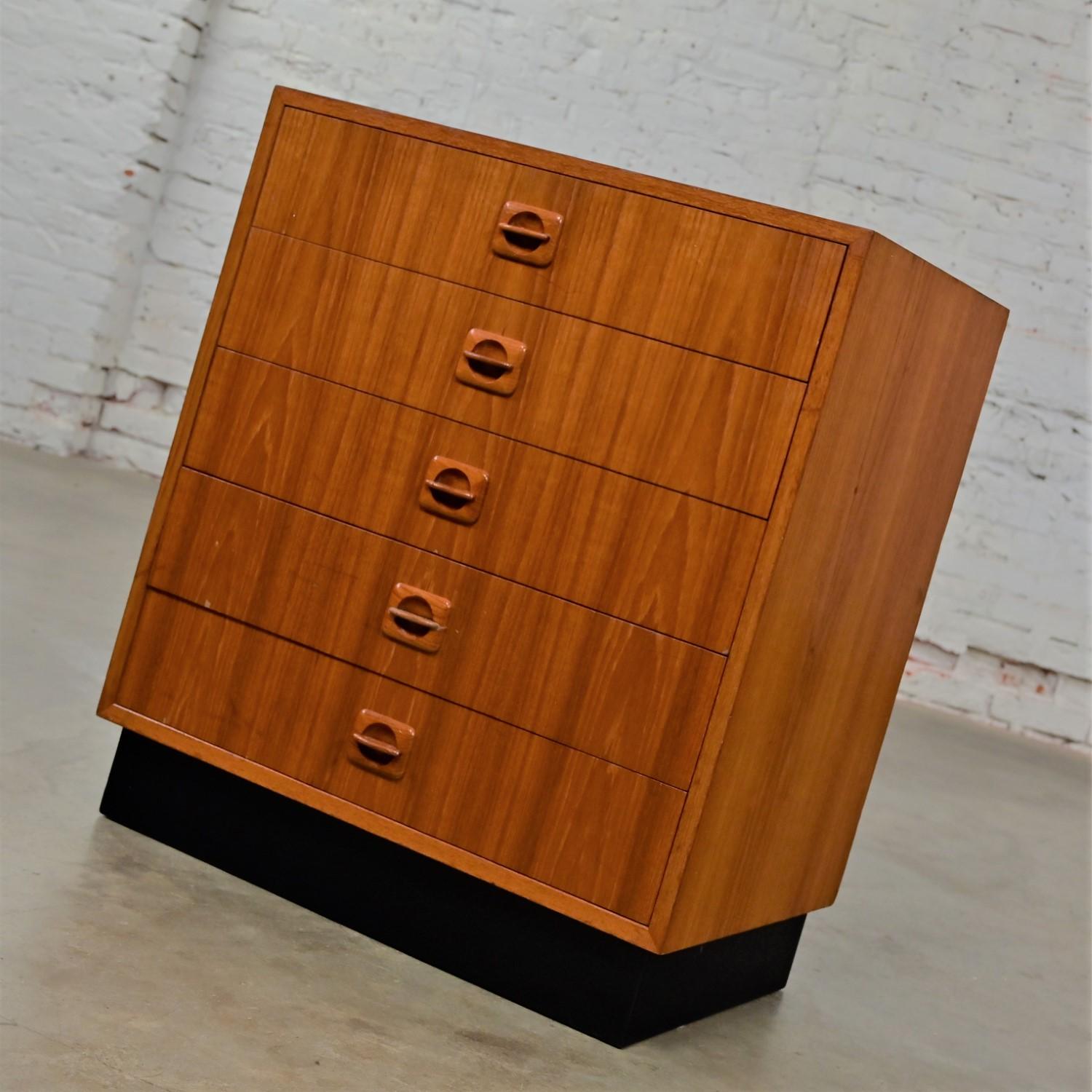 Mid to Late 20th Century Scandinavian Modern Small Teak Cabinet 5 Drawers  In Good Condition For Sale In Topeka, KS
