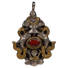 Mid to Late 20th Century Silver and Gold Plate Pendant with Tibetan Motif