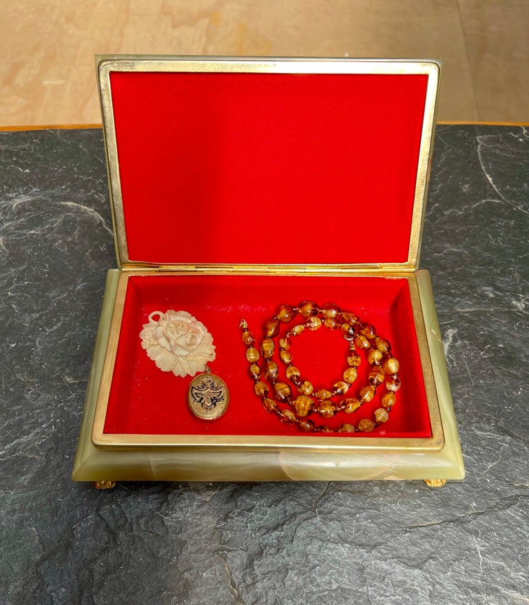 Mid Twentieth Century Beautiful Green Onyx Marble and Brass Jewelry