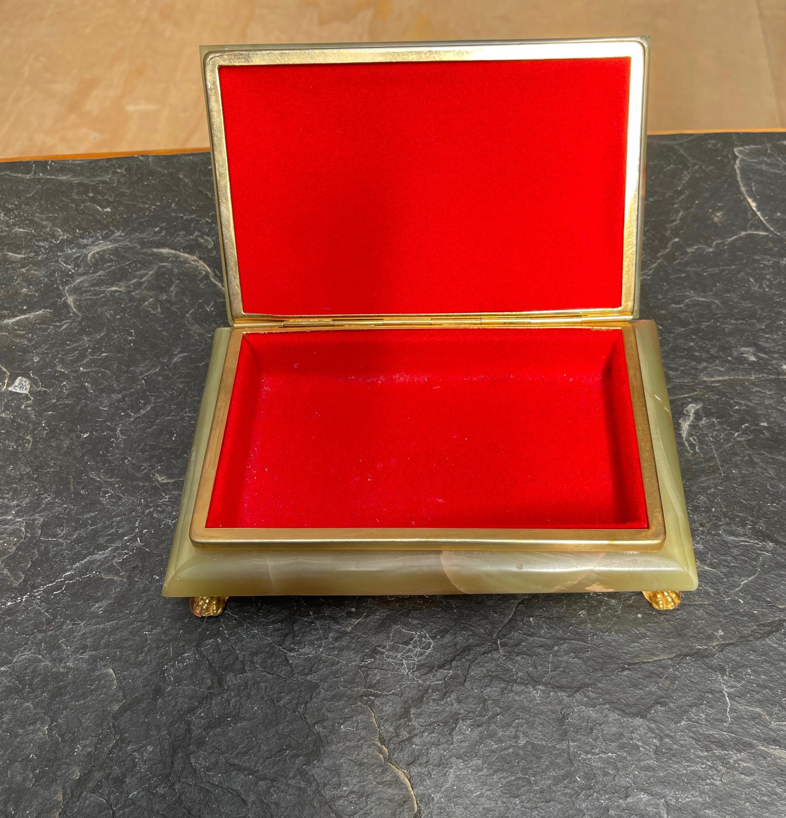 Mid Twentieth Century Beautiful Green Onyx Marble and Brass Jewelry Display Box 5