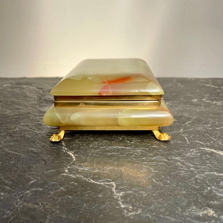 Mid Twentieth Century Beautiful Green Onyx Marble and Brass Jewelry