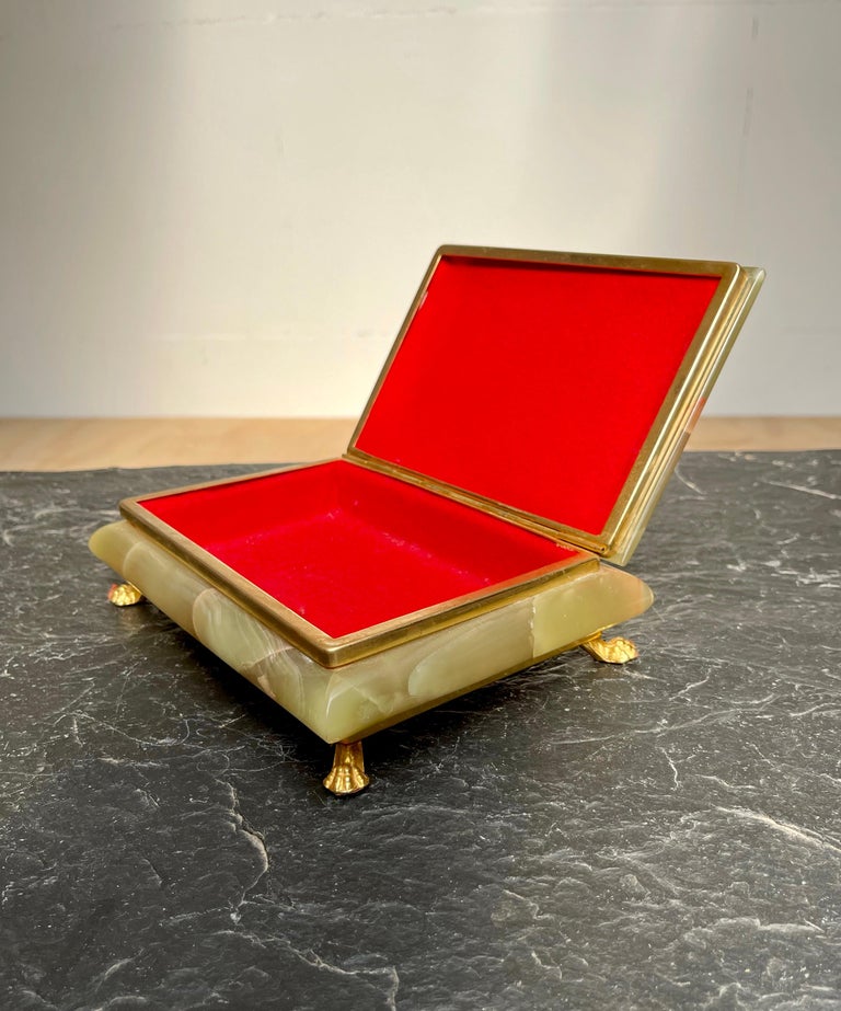 Mid Twentieth Century Beautiful Green Onyx Marble and Brass Jewelry