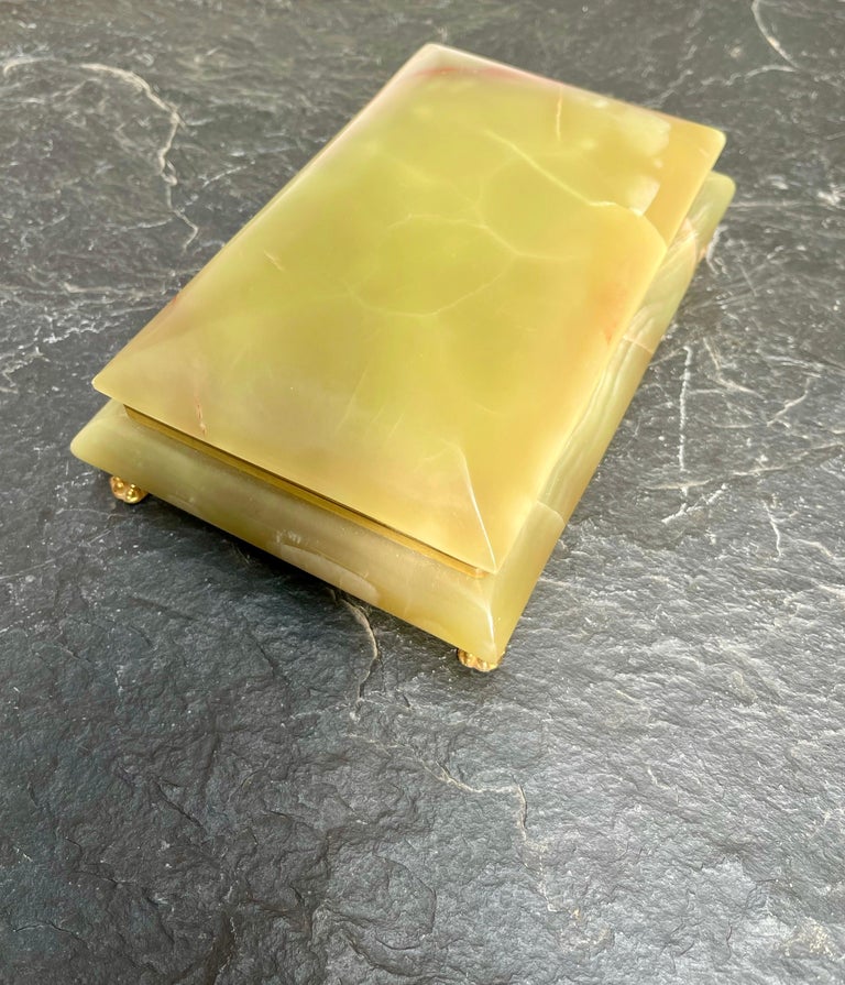 Mid Twentieth Century Beautiful Green Onyx Marble and Brass Jewelry