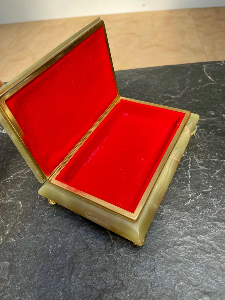 Mid Twentieth Century Beautiful Green Onyx Marble and Brass Jewelry