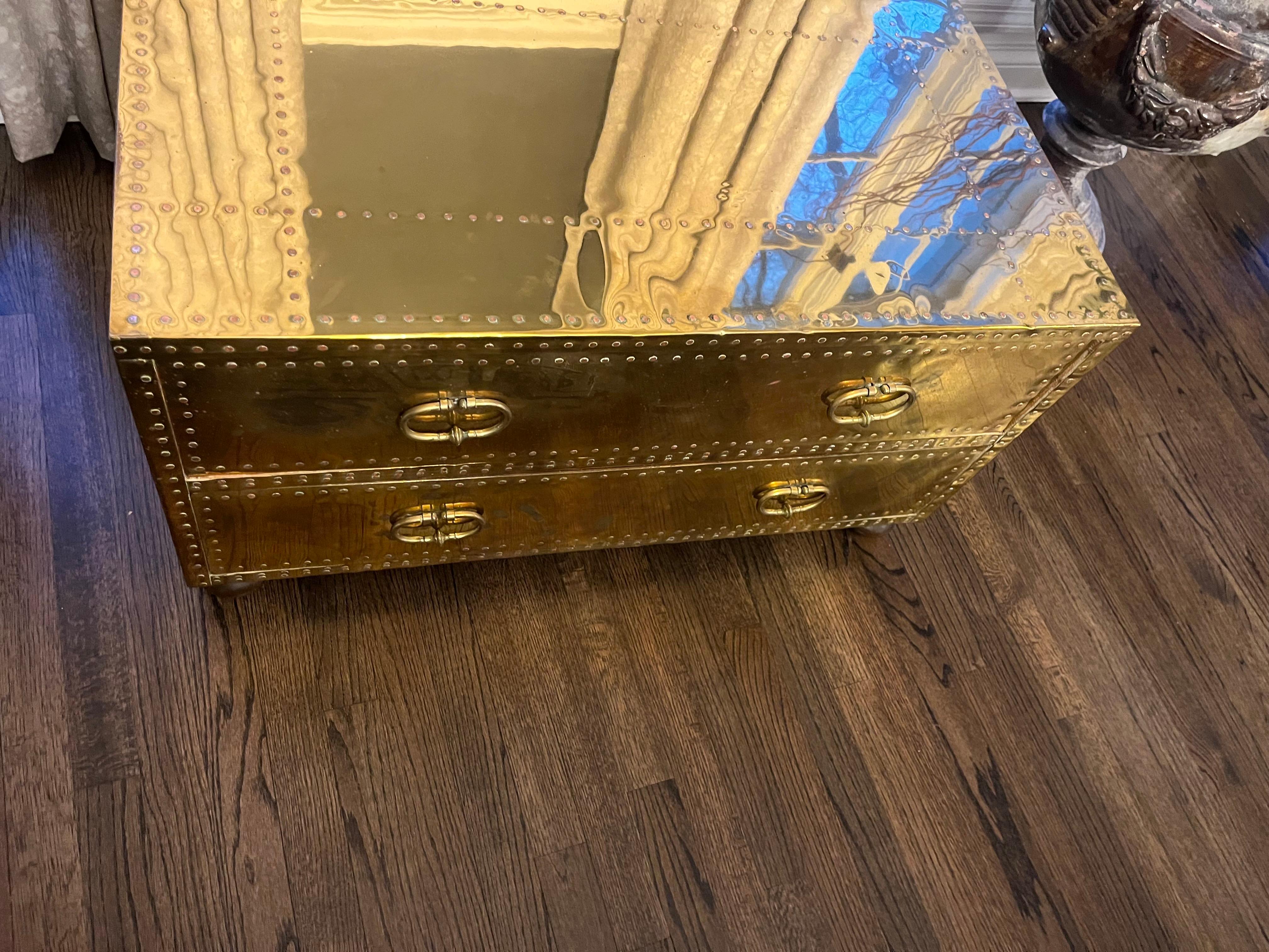 Mid-Twentieth Century brass 2-drawer chest or coffee table by Sarried Ltd. In Good Condition In Winnetka, IL