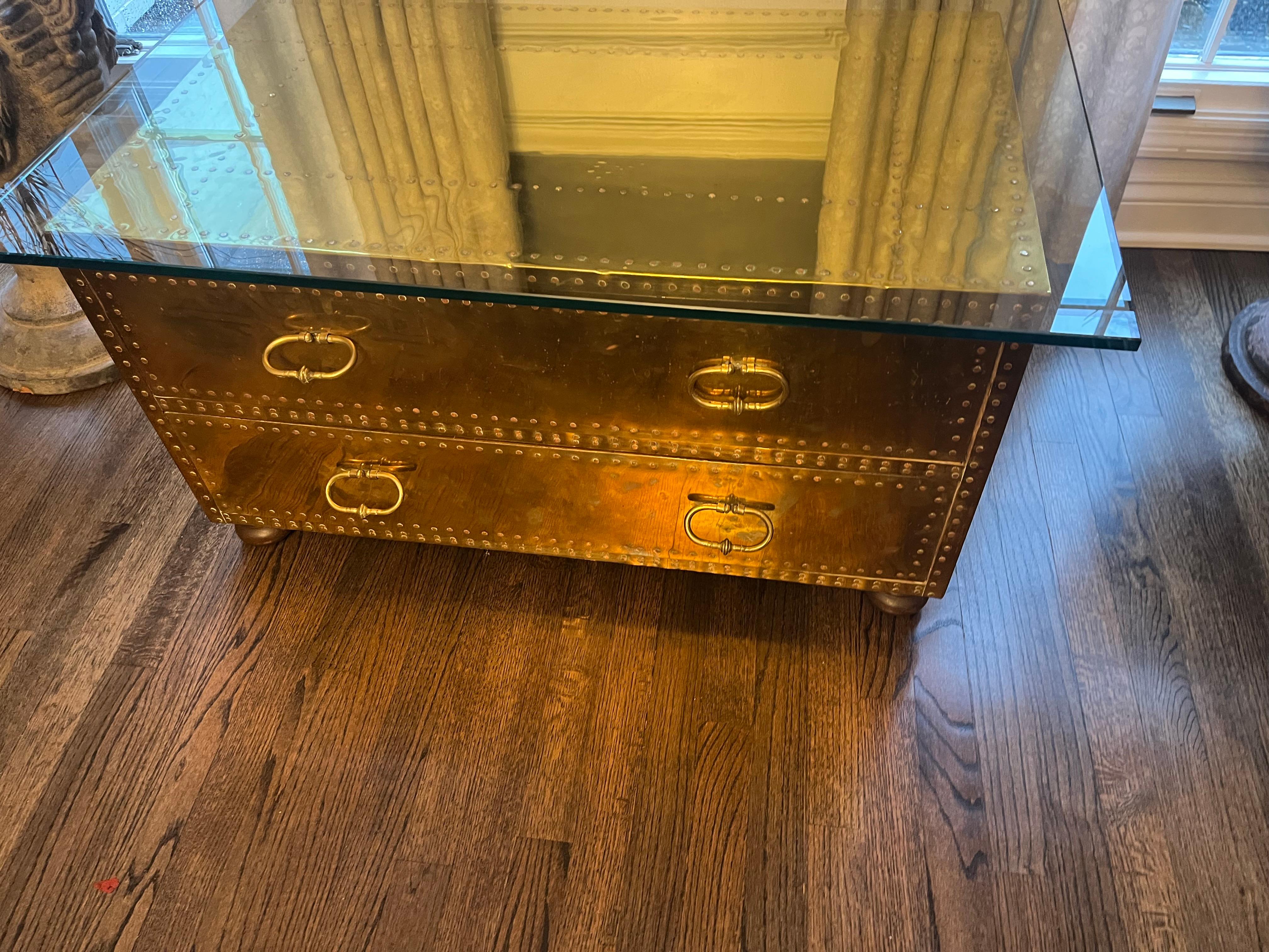 Mid-Twentieth Century brass 2-drawer chest or coffee table by Sarried Ltd. 2